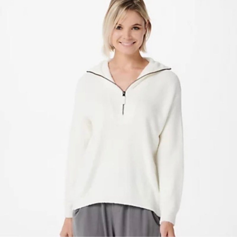Barefoot Dreams CozyChic Lite White 1/4 Zip Sweater
